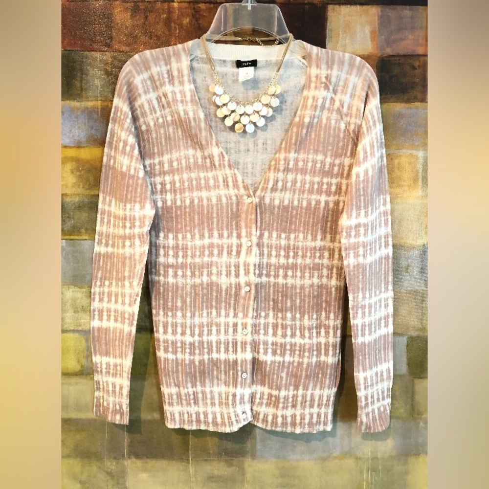J CREW LS Silk & Linen Tan & Cream Cardigan MINT!